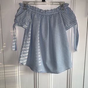 Plaid off the shoulder shirt